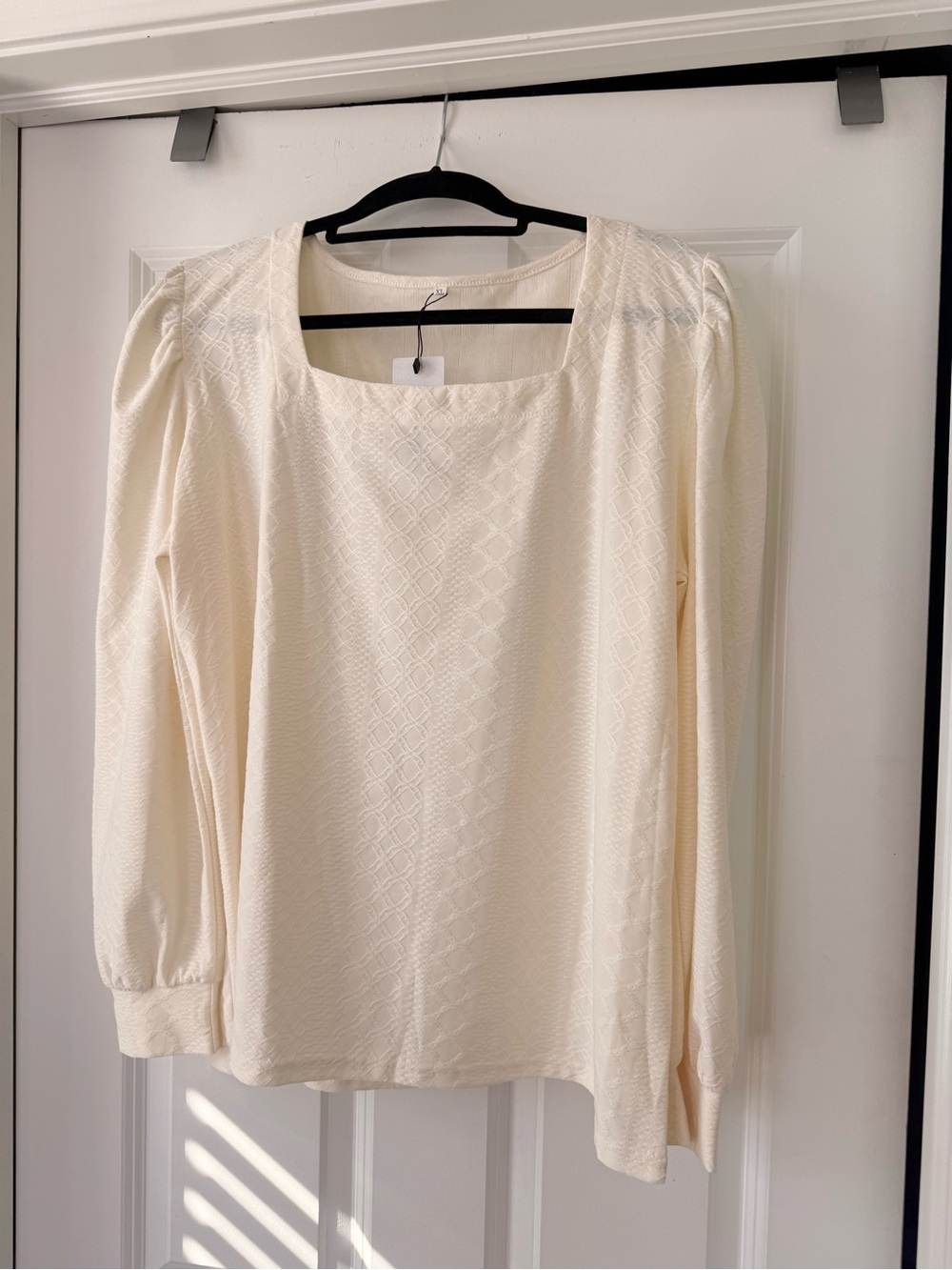 Women’s Cream Textured Square-Neck Blouse